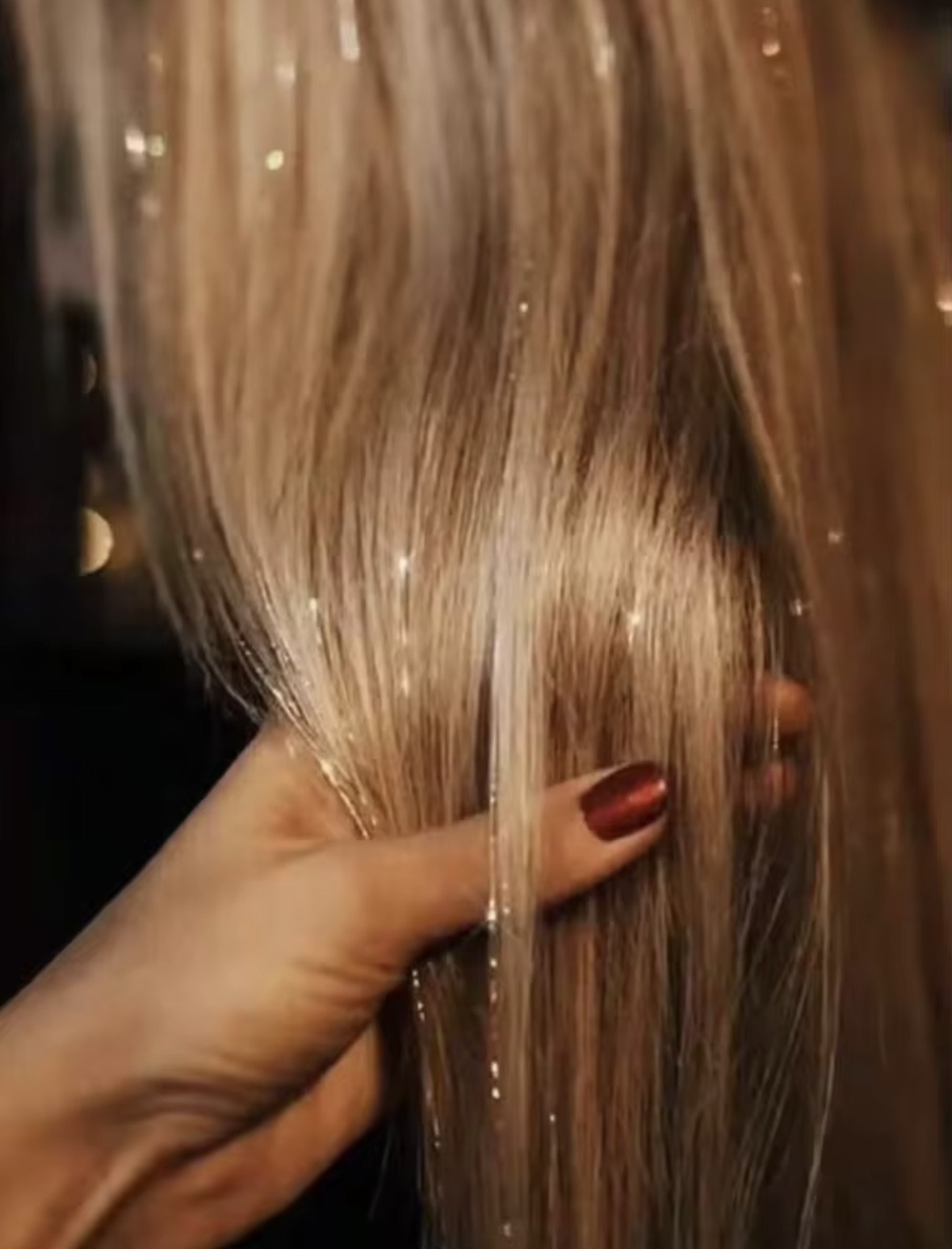 Hair tinsel sparkle strands placed through long hair — Bradley Beach NJ
